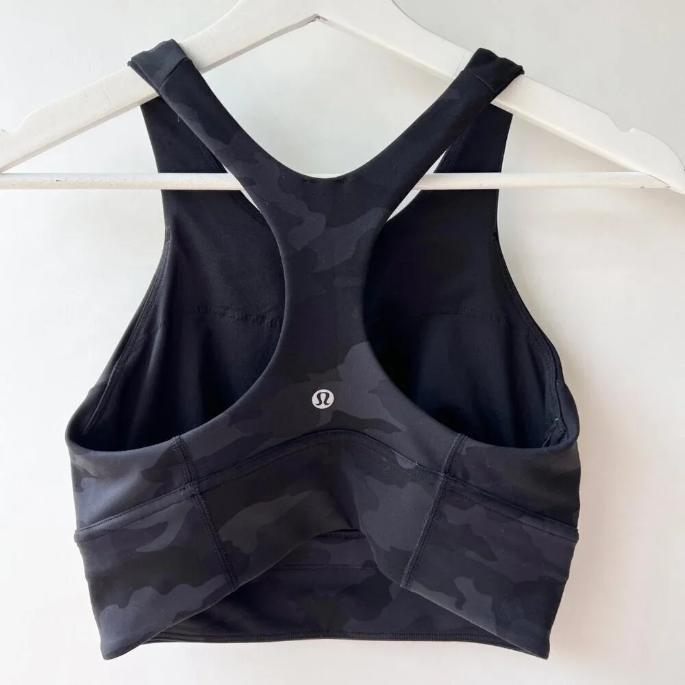 Lululemon Wunder Train Longline Bra, black Camo, Size 6 J199